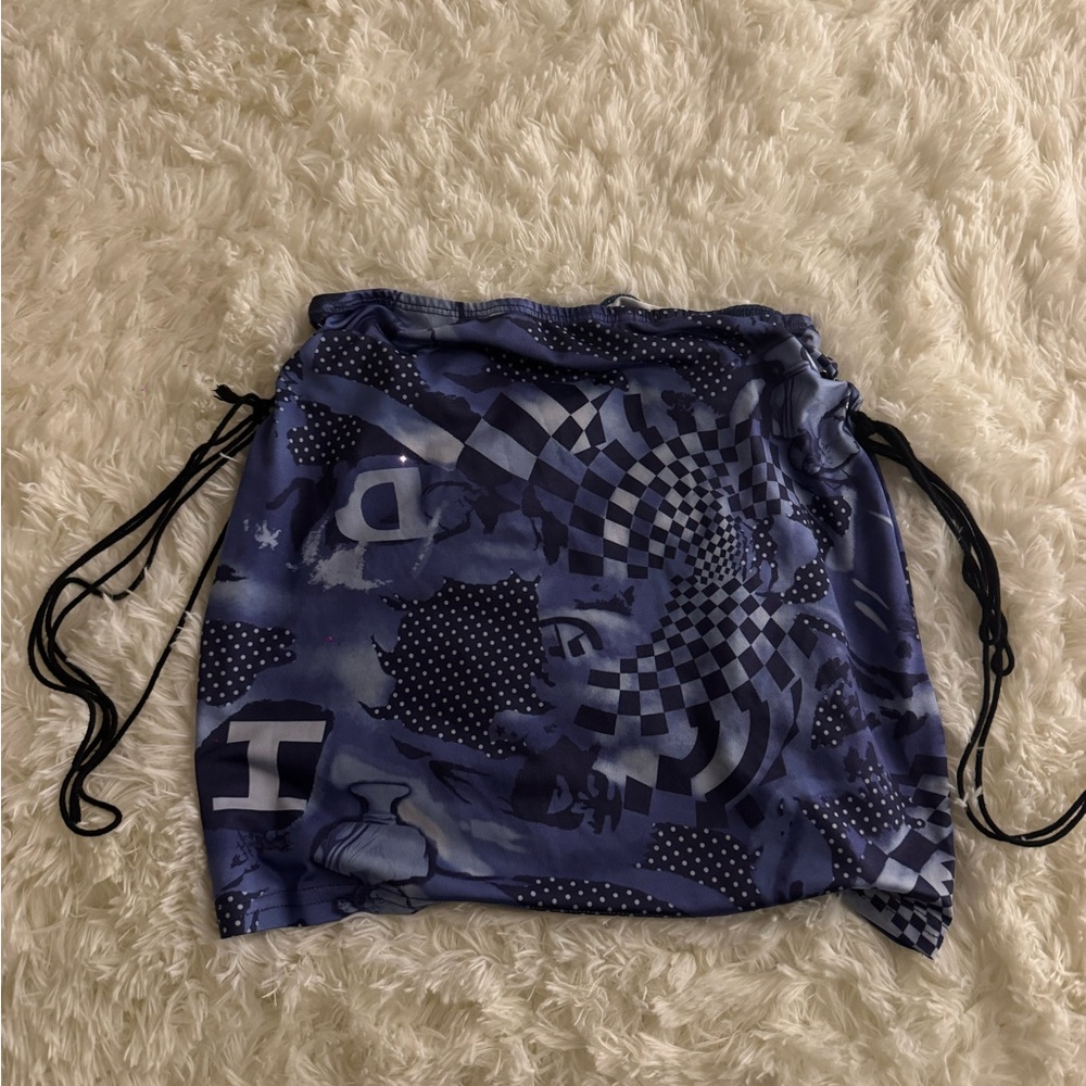 Blue Patterned Drawstring Bag - image 2
